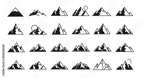 Collection of mountain silhouettes for logos and branding designs
