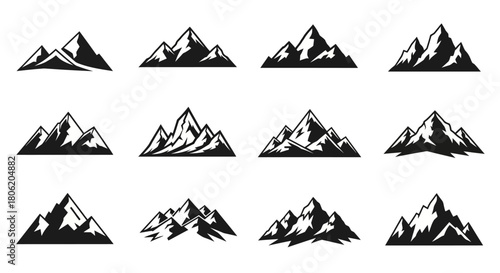 Collection of mountain range silhouettes for outdoor adventure and nature graphic design