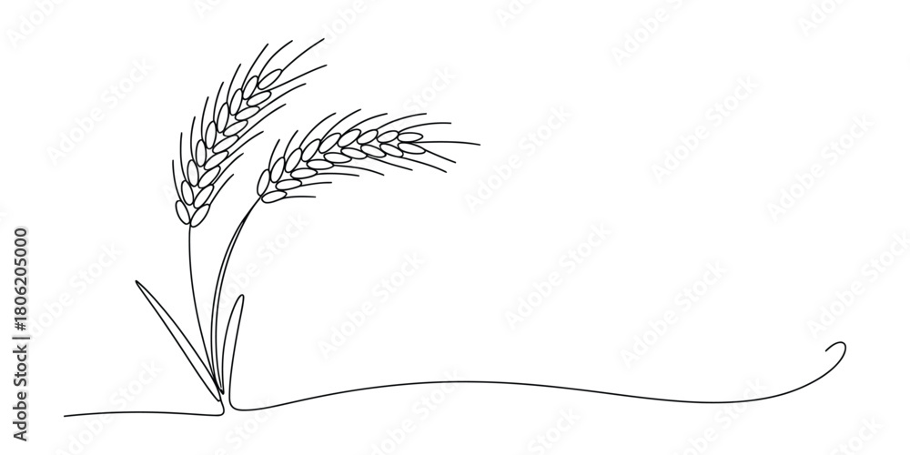 Fototapeta premium Minimalist continuous line art drawing of two ripe wheat stalks