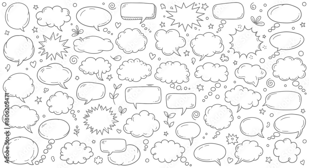 Fototapeta premium Hand drawn speech bubbles and thought bubbles collection for comic design
