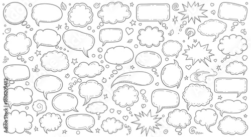 Hand drawn speech bubbles and thought bubbles collection in black and white style