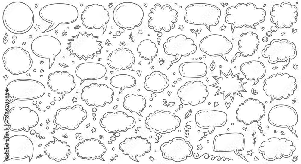 Fototapeta premium Hand drawn speech bubbles collection for comic style conversation and dialogue
