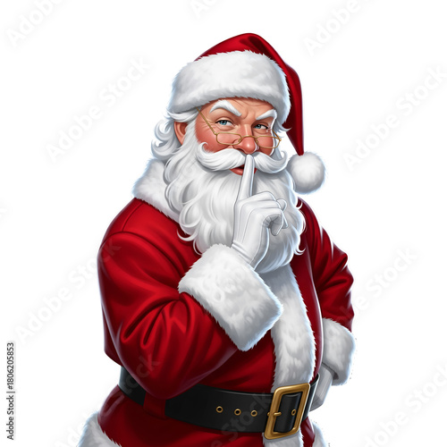Santa Claus with finger to lips, gesturing 