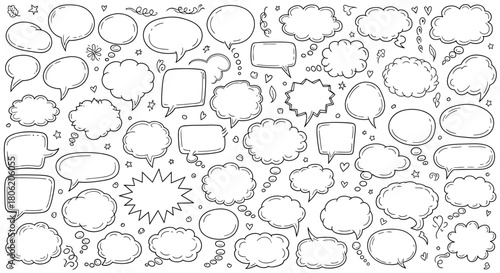 Hand drawn speech bubbles collection for comic book dialogue and chat