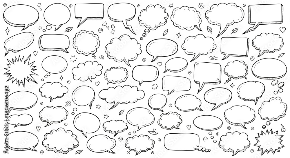 Obraz premium Collection of hand drawn speech bubbles and thought bubbles in vector format