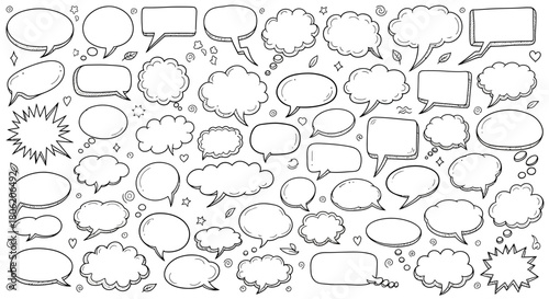 Collection of hand drawn speech bubbles and thought bubbles in vector format