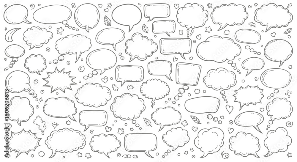 Fototapeta premium Hand drawn speech bubbles and thought bubbles collection in black and white