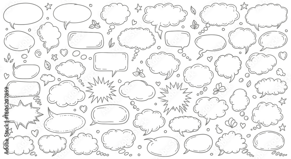 Fototapeta premium Hand drawn speech bubbles and thought bubbles collection in black and white