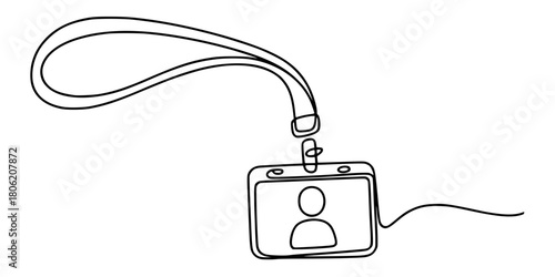 Continuous Line Drawing of ID Card Badge with Lanyard, Identity Access Security Vector Art