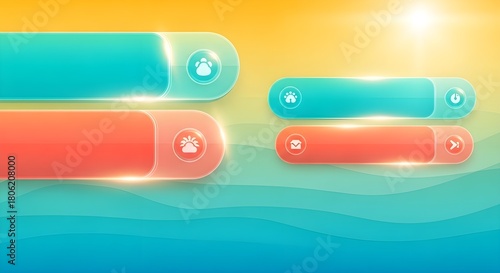 Tropical Colorful Glassmorphism UI with Vibrant Glowing Accents