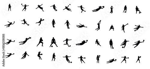 Women Goalkeeper Icon Set Female Soccer Goalie Silhouettes