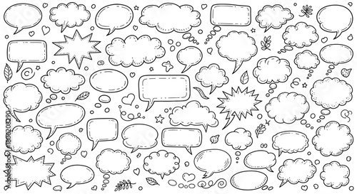 Hand drawn speech bubbles and thought bubbles doodle style vector illustration