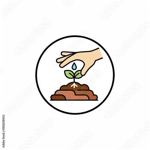 Nurturing Growth: A Symbolic depiction of a nurturing hand gently watering a seedling, illustrating the concepts of growth, care, and sustainability