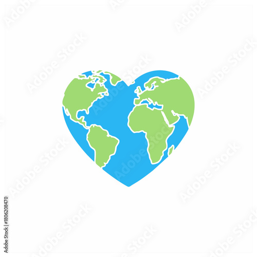 Love for Earth: A heartfelt illustration symbolizing global unity and environmental consciousness, combining the continents into the shape of a loving heart, conveying care for our planet