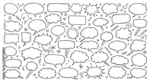 Hand drawn speech bubbles collection in black and white for creative projects