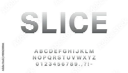 Sliced line font with horizontal cuts on modern letters