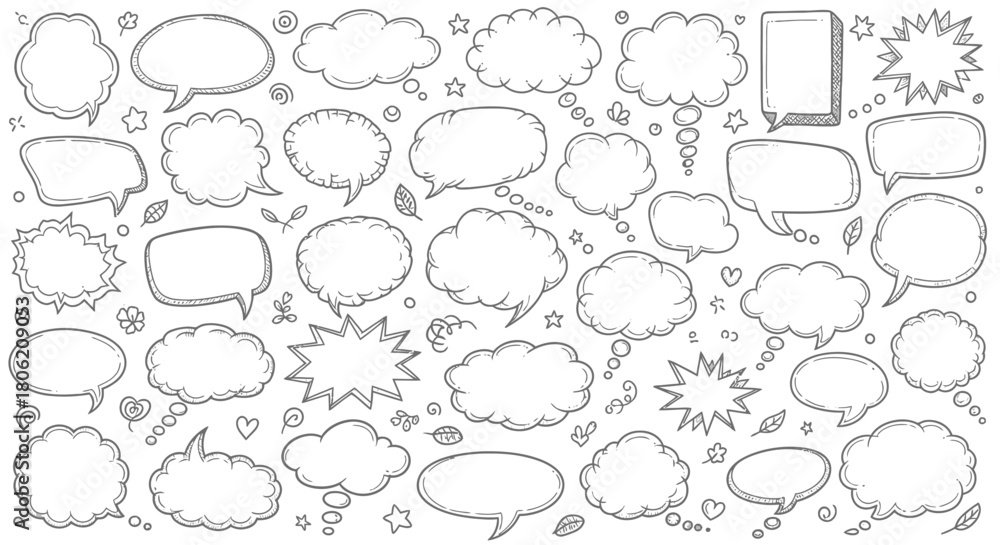 Fototapeta premium Hand drawn speech bubble collection comic style dialogue and thought balloons