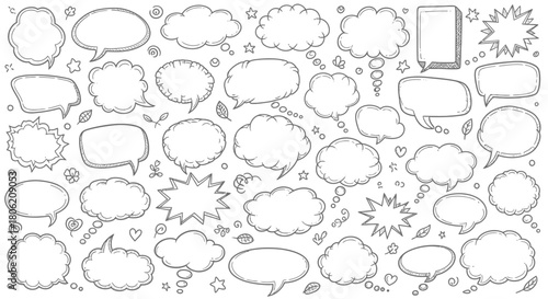 Hand drawn speech bubble collection comic style dialogue and thought balloons