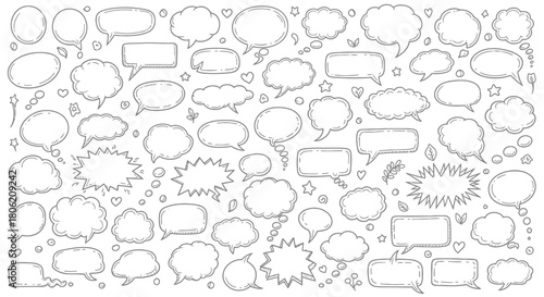 Collection of hand drawn speech bubbles and thought bubbles in vector format