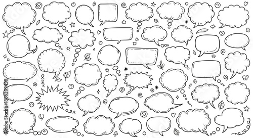 Hand drawn speech bubbles collection comic style dialogue and thought balloons