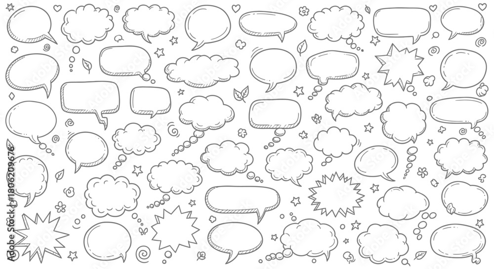 Fototapeta premium Hand drawn speech bubbles and thought bubbles collection on white background