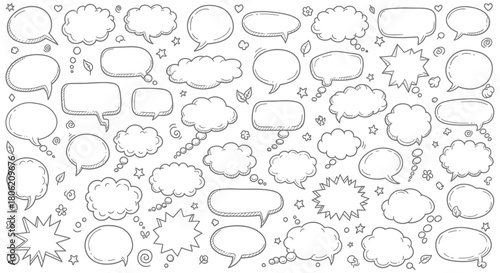 Hand drawn speech bubbles and thought bubbles collection on white background