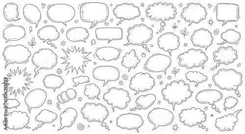 Hand drawn speech bubbles and thought bubbles in a comic style arrangement