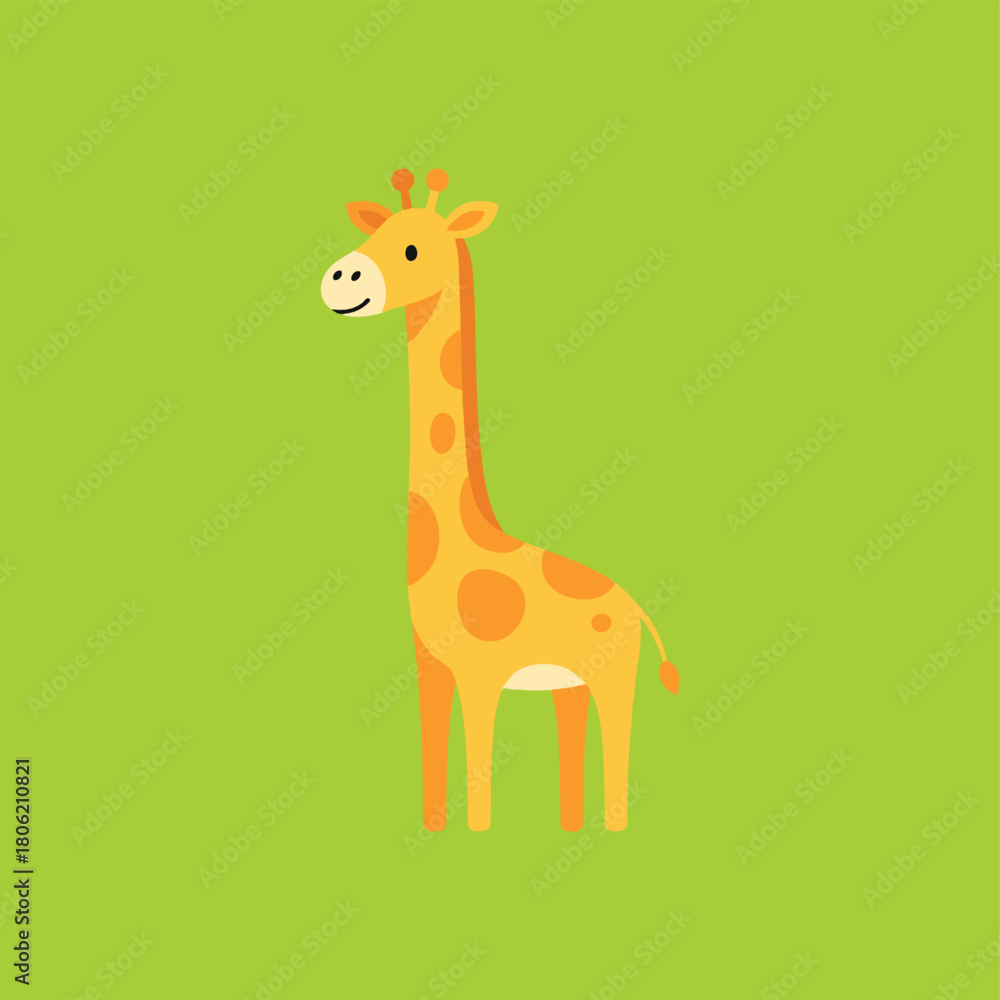 Naklejka premium Single tone flat vector cartoon giraffe, minimal and cute, no stroke