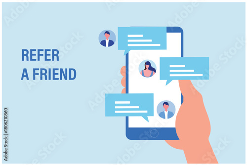 Refer a friend concept for social media vector illustration
