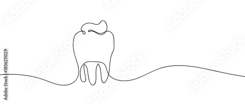 Teeth and toothpaste in one continuous line one line drawing. Editable stroke.