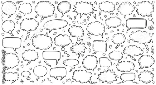 Hand drawn speech bubbles and thought bubbles collection for comic and graphic design