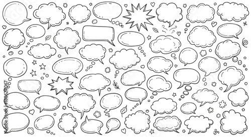 Hand drawn speech bubbles and thought bubbles doodle collection in vector format