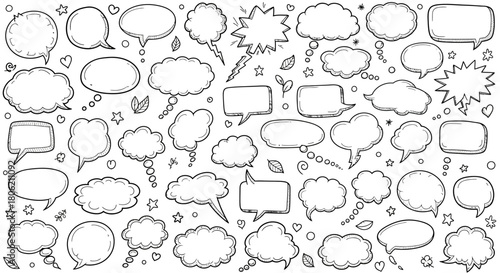 Hand drawn speech bubbles collection in black and white for creative projects