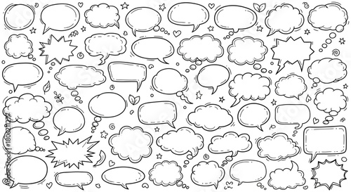 Hand drawn speech bubbles and thought bubbles collection in black and white
