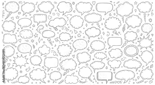 Large collection of hand drawn speech bubbles and thought balloons in vector format
