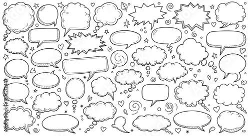 Hand drawn speech bubbles and thought clouds vector illustration for design projects