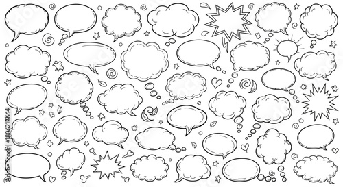 Hand drawn speech bubbles and thought bubbles vector set for graphic design