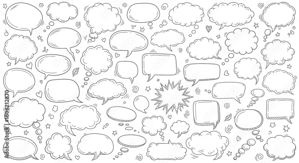 Obraz premium Hand drawn speech bubbles collection for comic book design and social media posts
