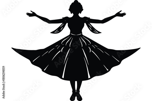 Ballerina dancing silhouette isolated on white background