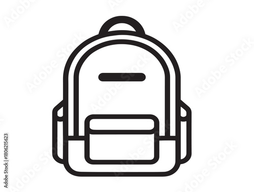 Backpack icon 2D vector line art in a clean minimalist design black