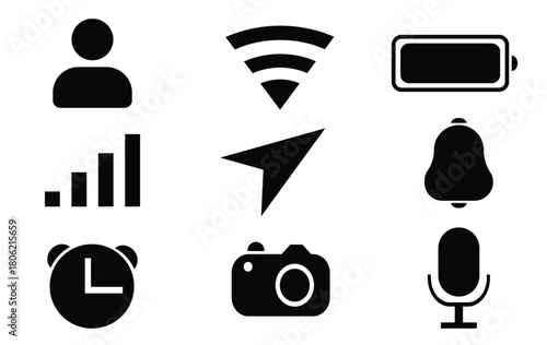 Smartphone UI Icon Set | Vector Glyphs for Mobile App Interfaces, Notifications, and Status Bar