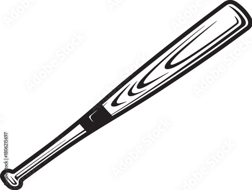 Baseball bat icon 2D vector line art in a clean minimalist style