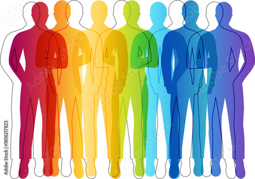 Social conceptual illustration. Vector horizontal decoration element from colorful people silhouettes