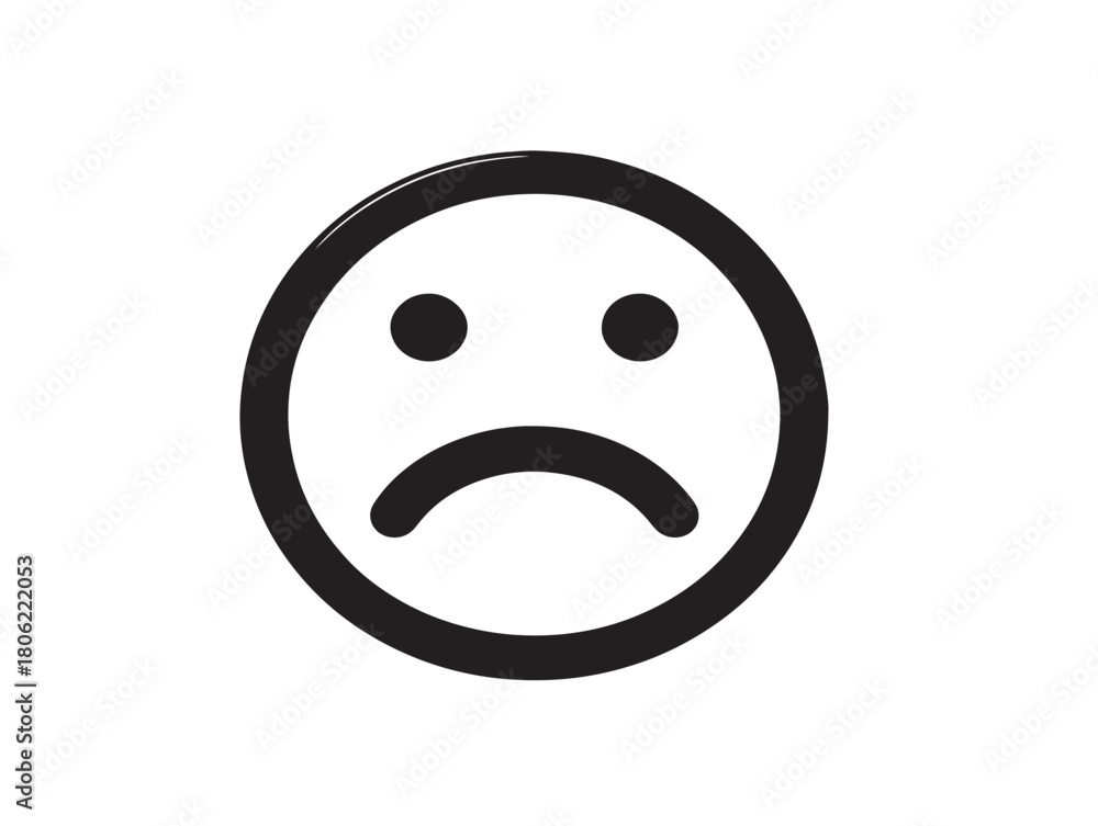 Fototapeta premium Sad icon 2D vector line art in a clean minimalist graphic black