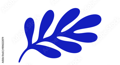 Abstract Cobalt Blue Botanical Vector Illustration - Minimalist Modern Leaf Cutout
