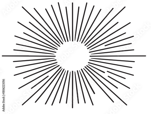 Sunshine icon 2D vector line art in a clean minimalist design black