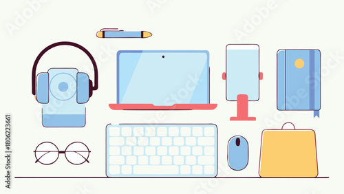 Work from home technology essentials flat vector setup illustration