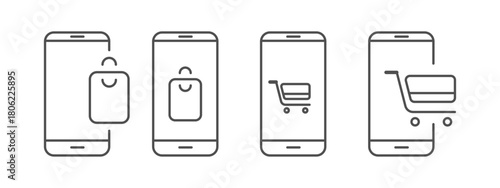 Fast shopping on mobile. Add to cart. Vector illustration