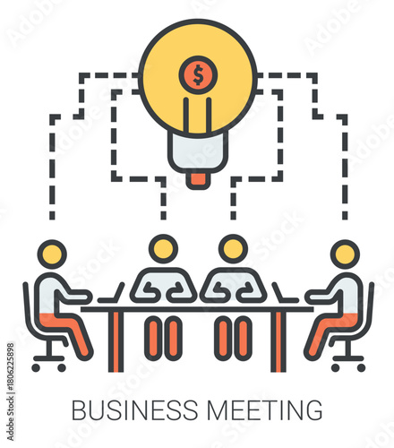 Business meeting infographic metaphor with line icons business meeting concept for web