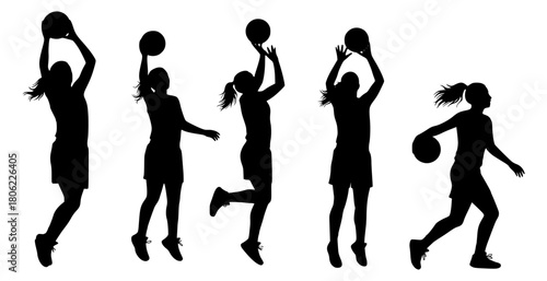 Basketball female silhouettes. vector images of female basketball silhouettes. Transparent background SVG version.